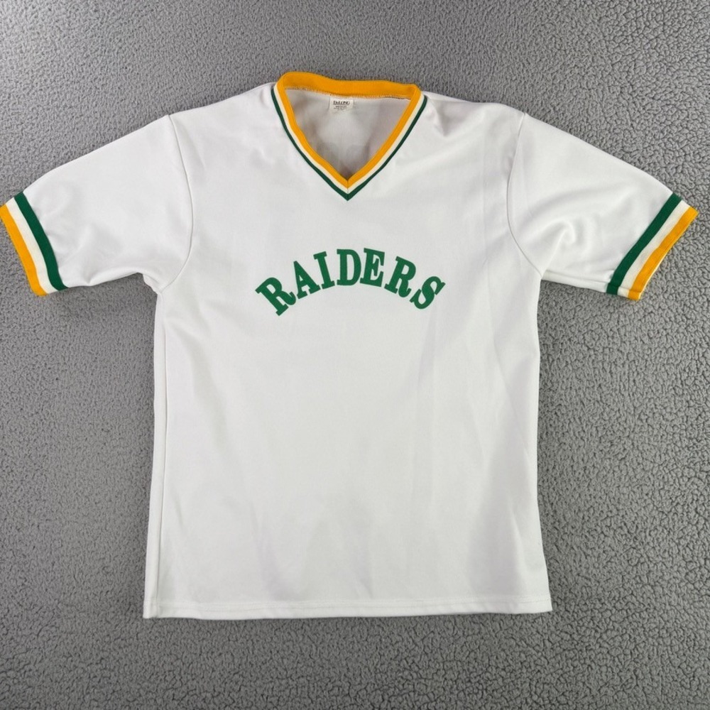 Vintage DeLONG Jersey Mens Medium White Raiders Crow 21 V-Neck Sport T-Shirt